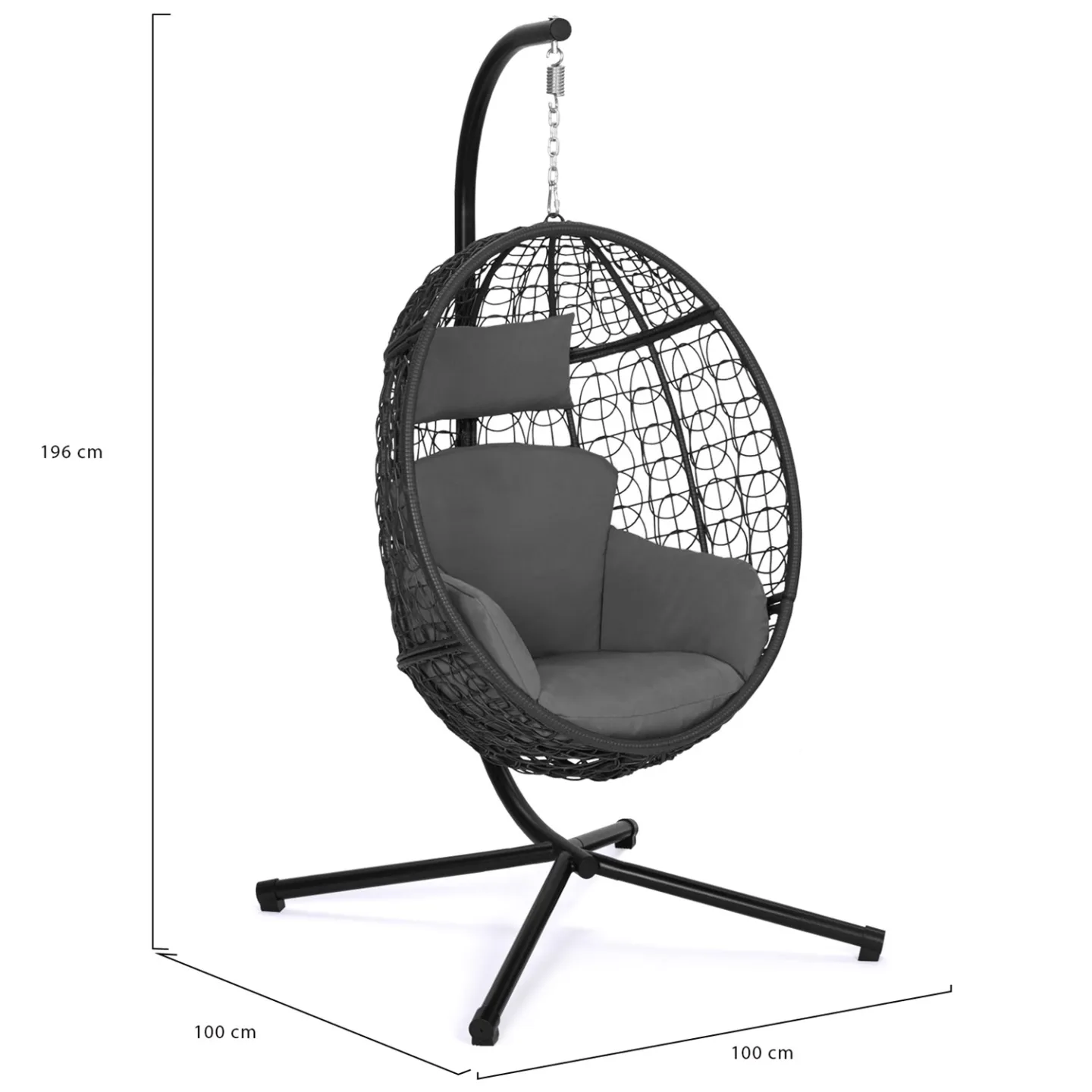 Fauteuil oeuf suspendu ajouré effet rotin gris avec coussin gris