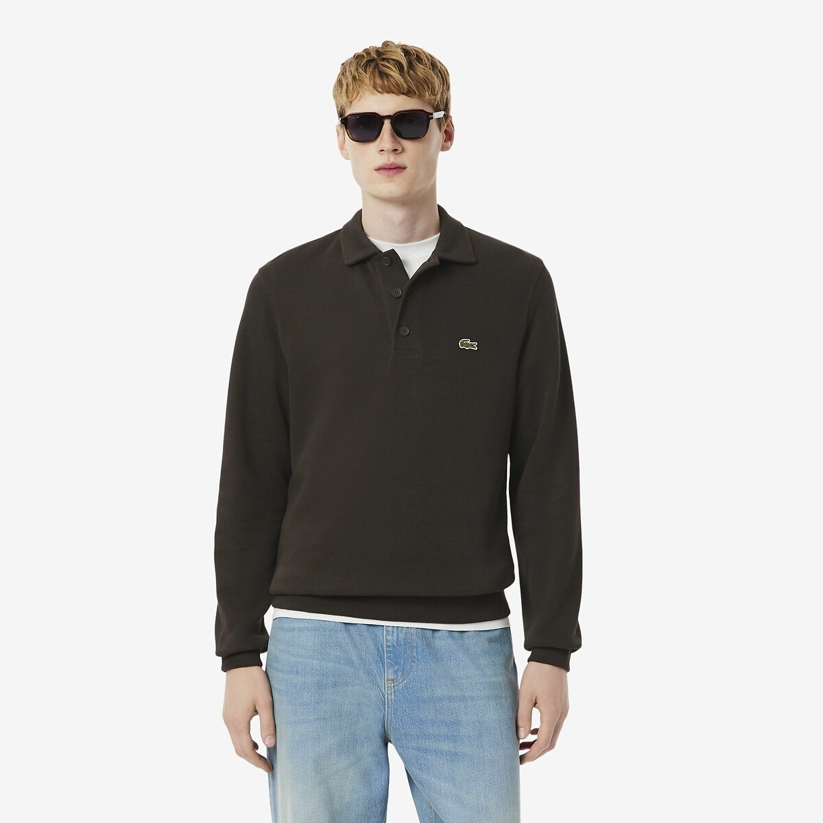 Suéter LACOSTE com gola polo canelada