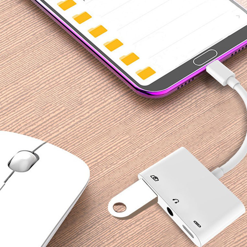 USB C auf 3.5mm Klinke / USB A / USB C Hub Adapter für MacBook / Laptop / PC - Weiss