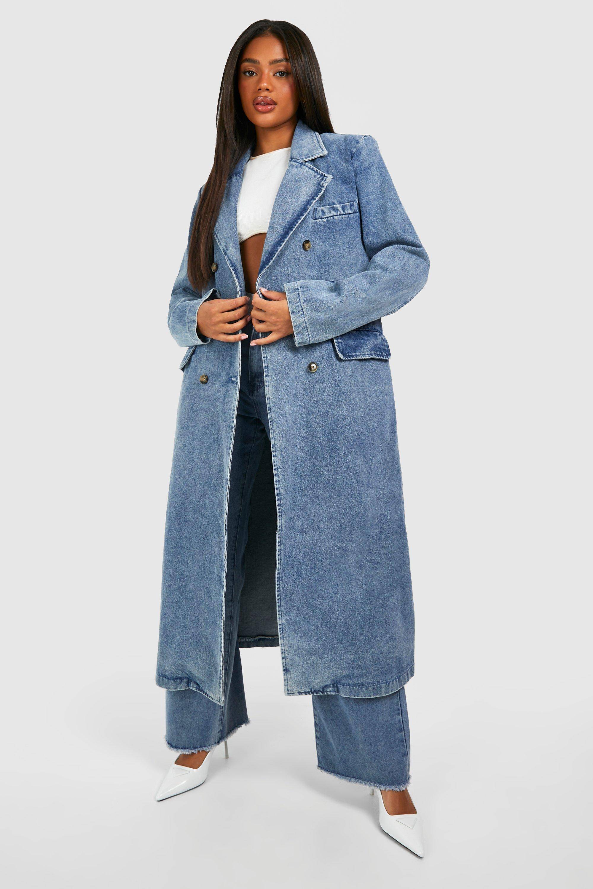 boohoo Trench-coat en denim à double boutonnage