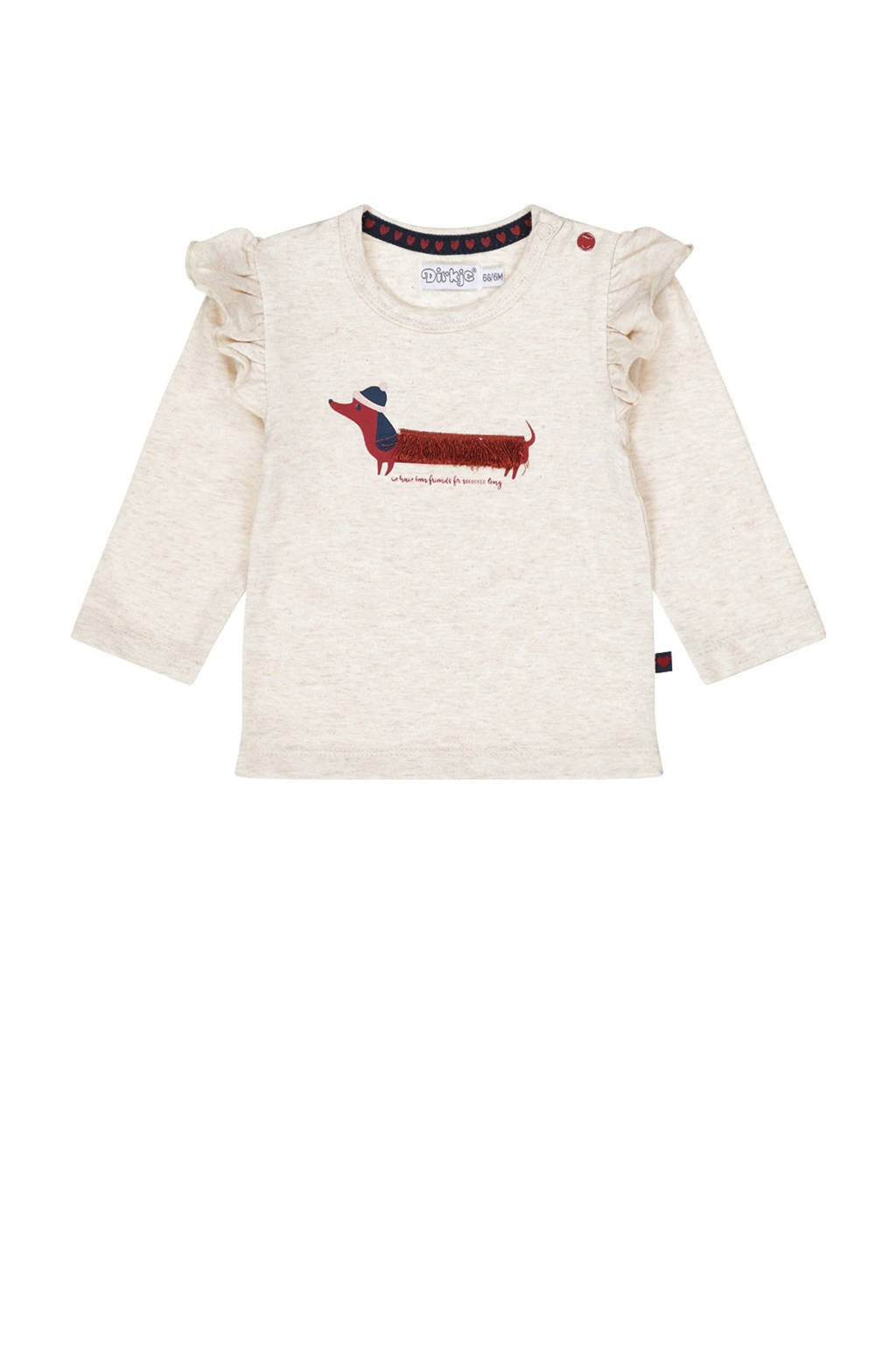Dirkje longsleeve met printopdruk en ruches beige