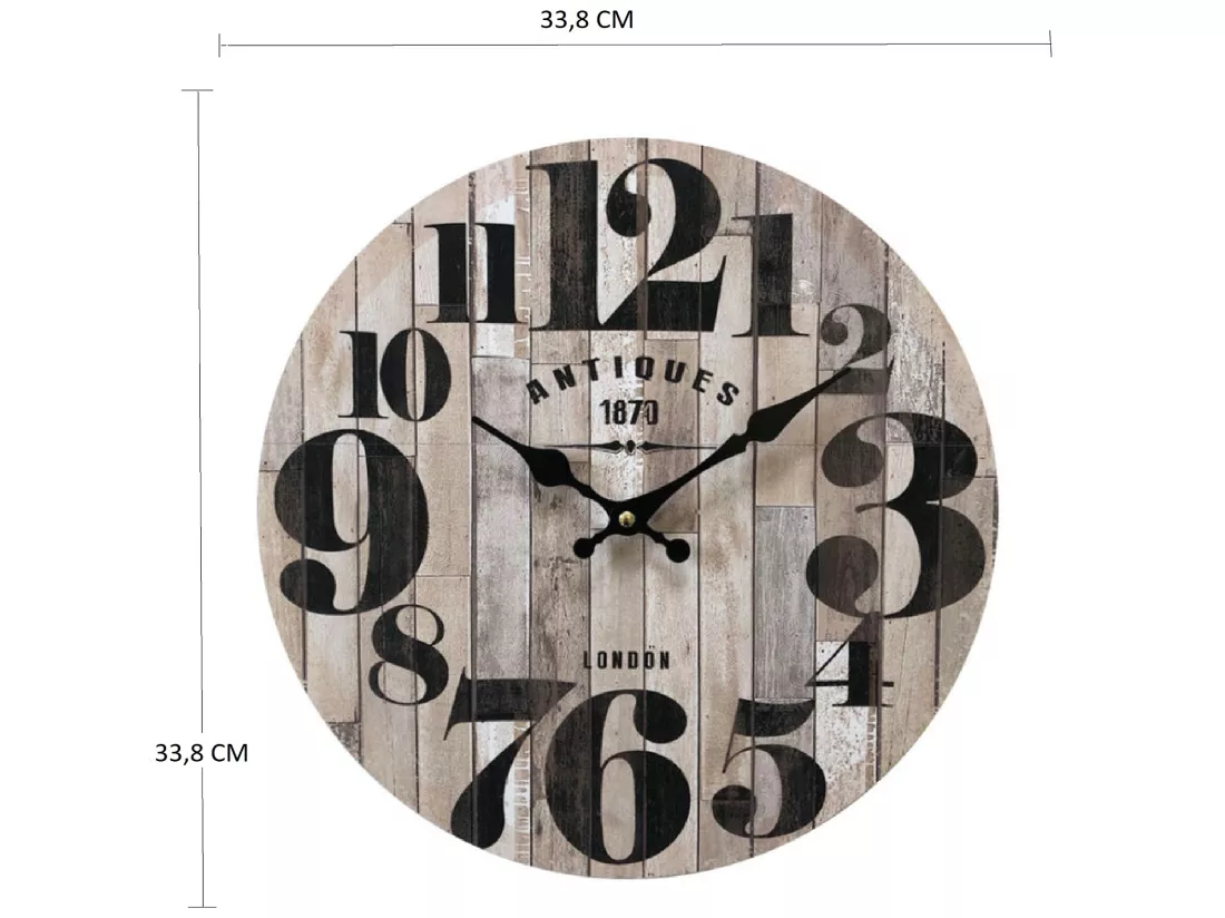 Horloge Murale Mdf Noir Brun Cuisine Salon 33,8x33,8x4