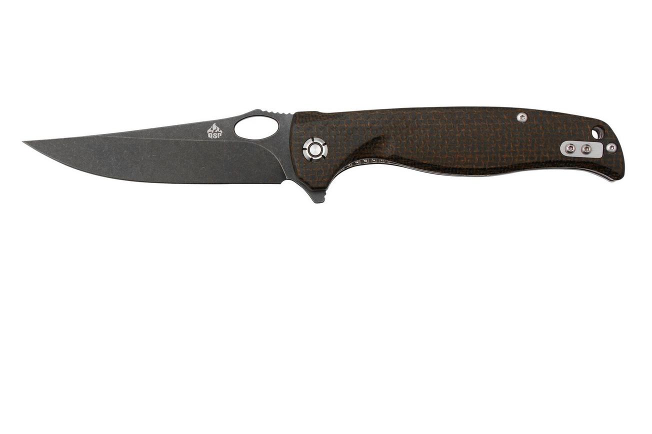 QSP Knife Gavial, QS126-D2 Blackwashed D2, Dark Brown Micarta zakmes