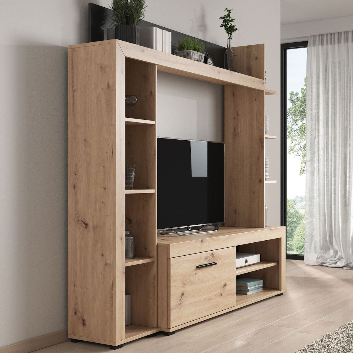 Ramona - Wandmeubel - Eiken/zwart - 173x28x158 cm