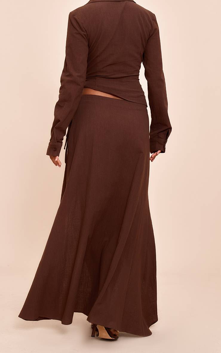 Marron Foncé Jupe Midi Fendue À Nouer Aspect Lin