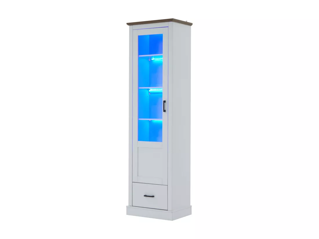 Vitrine LED moderne 50x35x178cm- avec éclairage LED - 1 - avec 1 tiroir - avec 1 porte vitrée - vitrine 5 compartiments - blanc