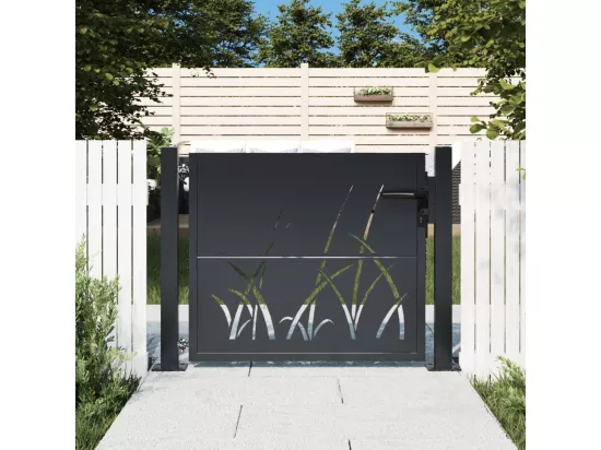 Portail de jardin anthracite 105x105cm acier conception d'herbe