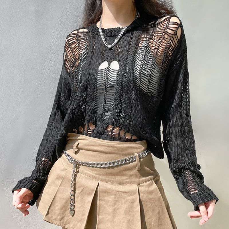 Sosana - Crop top met lange mouwen en distressed knit