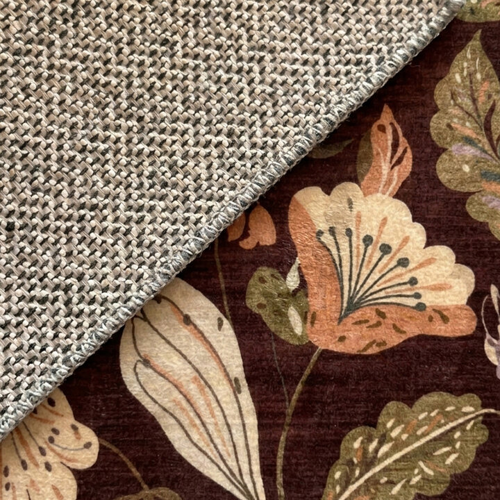 Rond wasbaar vloerkleed - Misty Flowers Bruin | Wasbaar