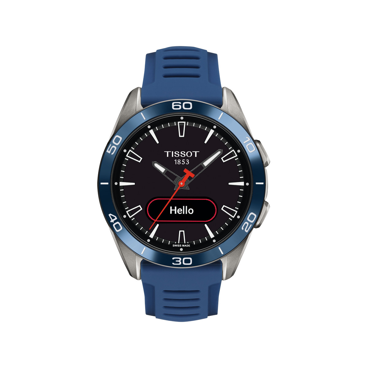 Montre TISSOT Touch collection homme solaire, bracelet silicone bleu