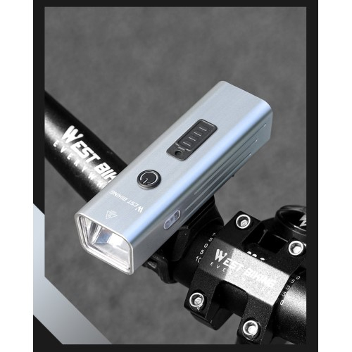 1800mAh Wiederaufladbares Aluminium USB Fahrrad Licht Intelligentes Velo COB LED Warnlicht - Silber