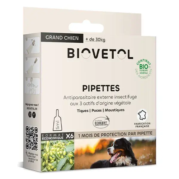 Biovetol - Antiparasitário - Pipetas Orgânicas para Cães de Grande Porte - 5ml (x6)