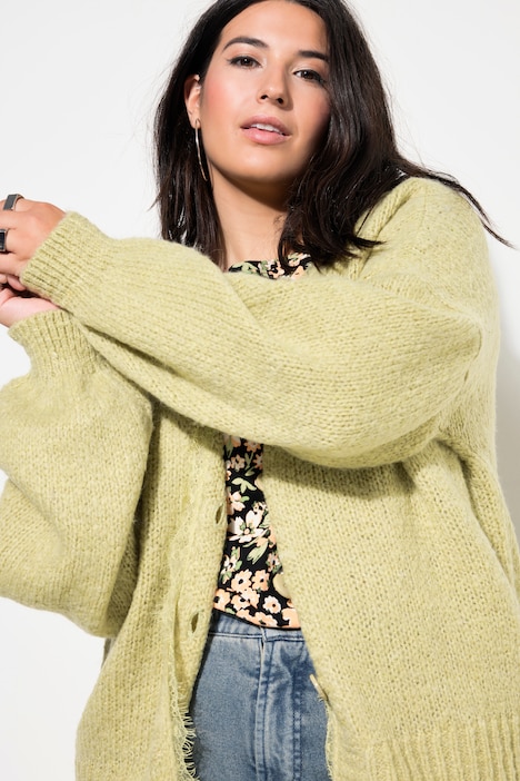 Strickjacke, oversized, Spitzenkante, Langarm