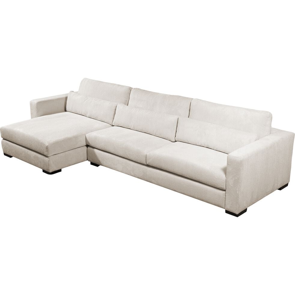 BATIS Canapé d'angle chaise longue gauche fixe en velours côtelé Azores - beige