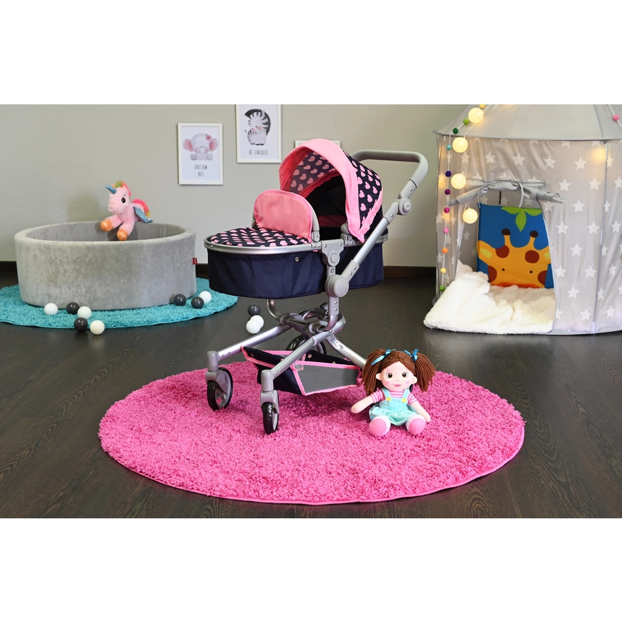 knorr toys® Puppenwagen Boonk - Pink Hearts blau