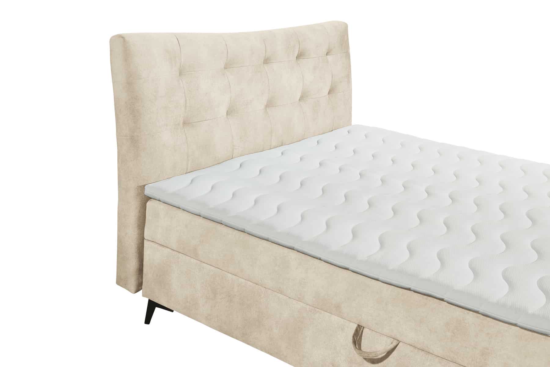Design Boxbett DECADENCIA 180x200cm beige Samt mit Stauraum Matratze Topper