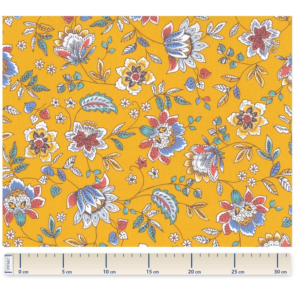 Tissu Coton Au Mètre Ex2264 Indienne Fleurie Jaune