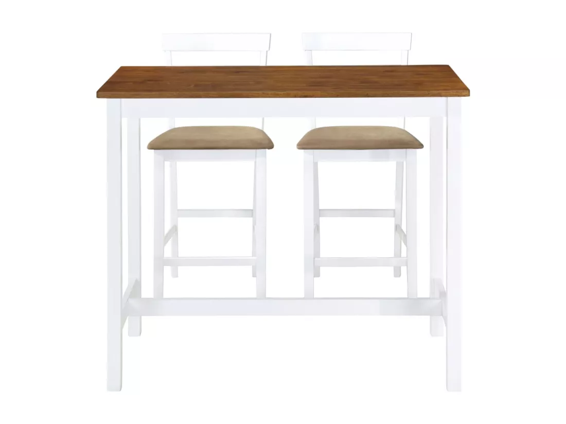 Table et chaises de bar 3 pcs Bois massif Marron et blanc