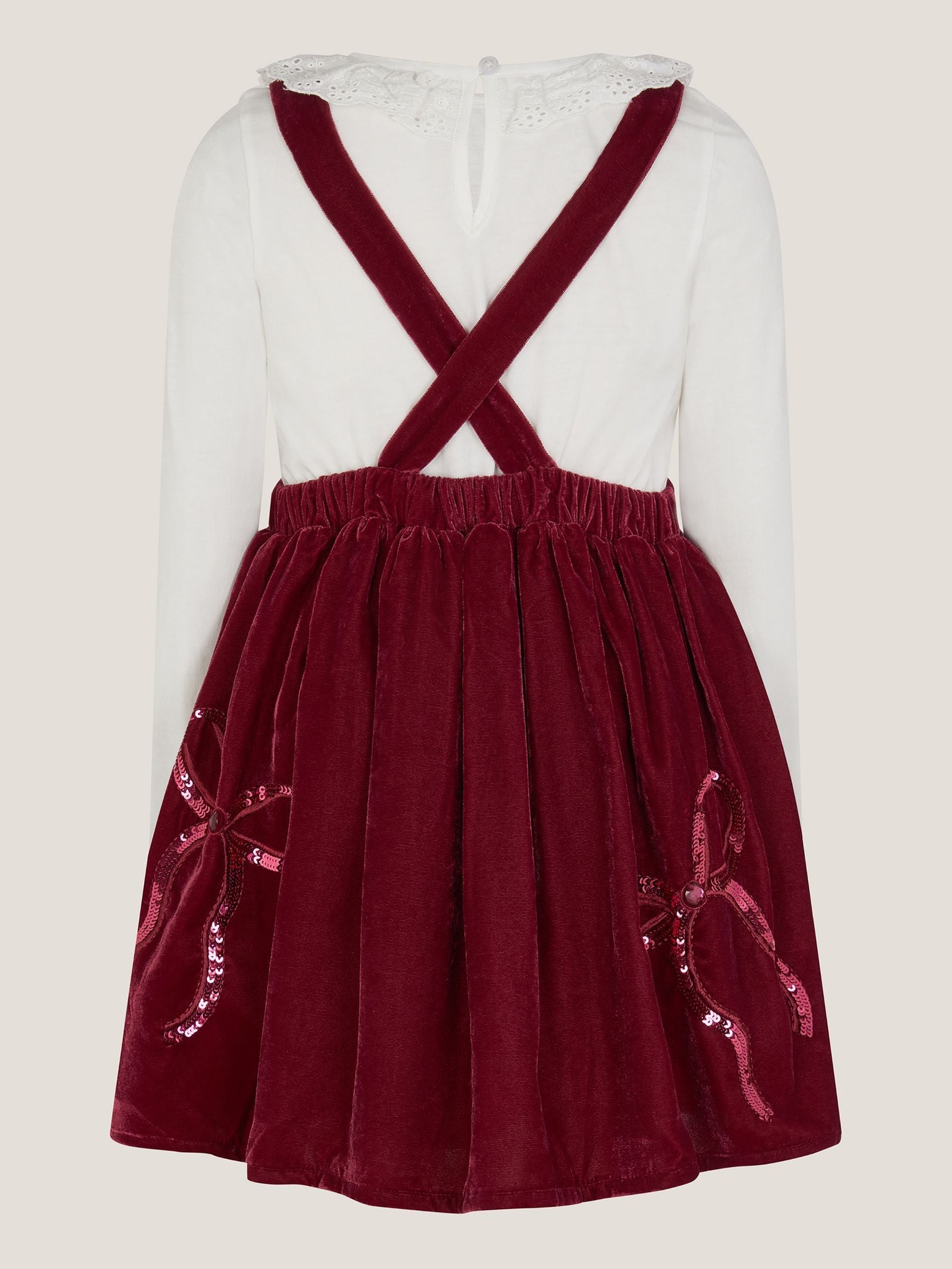 Monsoon Broderie Top & Bow Velvet Pinafore Dress Set