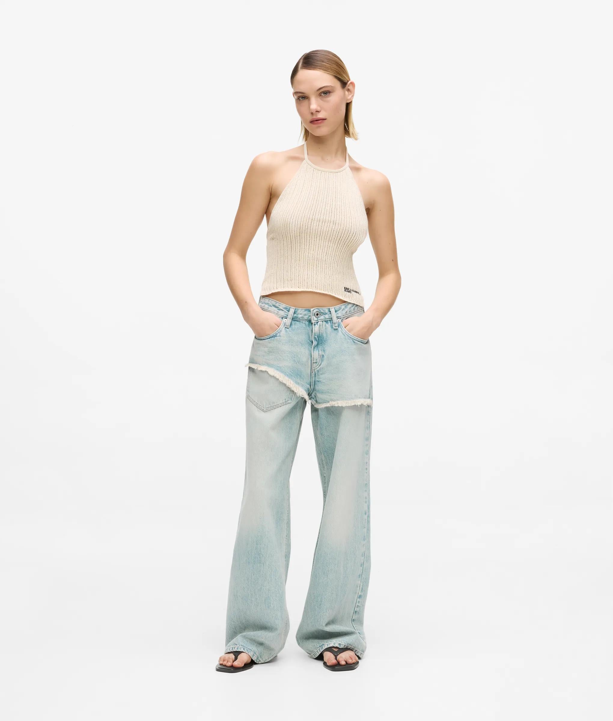 Gerafelde relaxed jeans met middelhoge taille