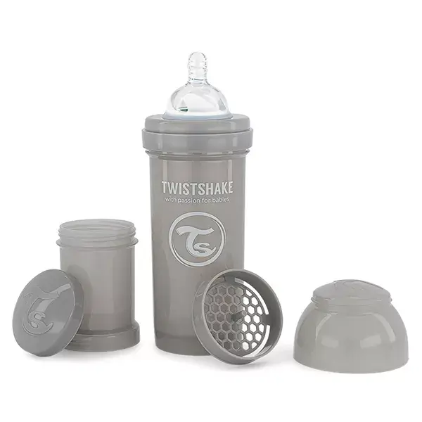 Mamadeira anticólica Twistshake para bebês, cinza pastel, +2 meses, 260ml