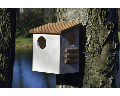 Eekhoornhuisje, dobarhout, 26 x 19 x 29 cm, bruin en wit