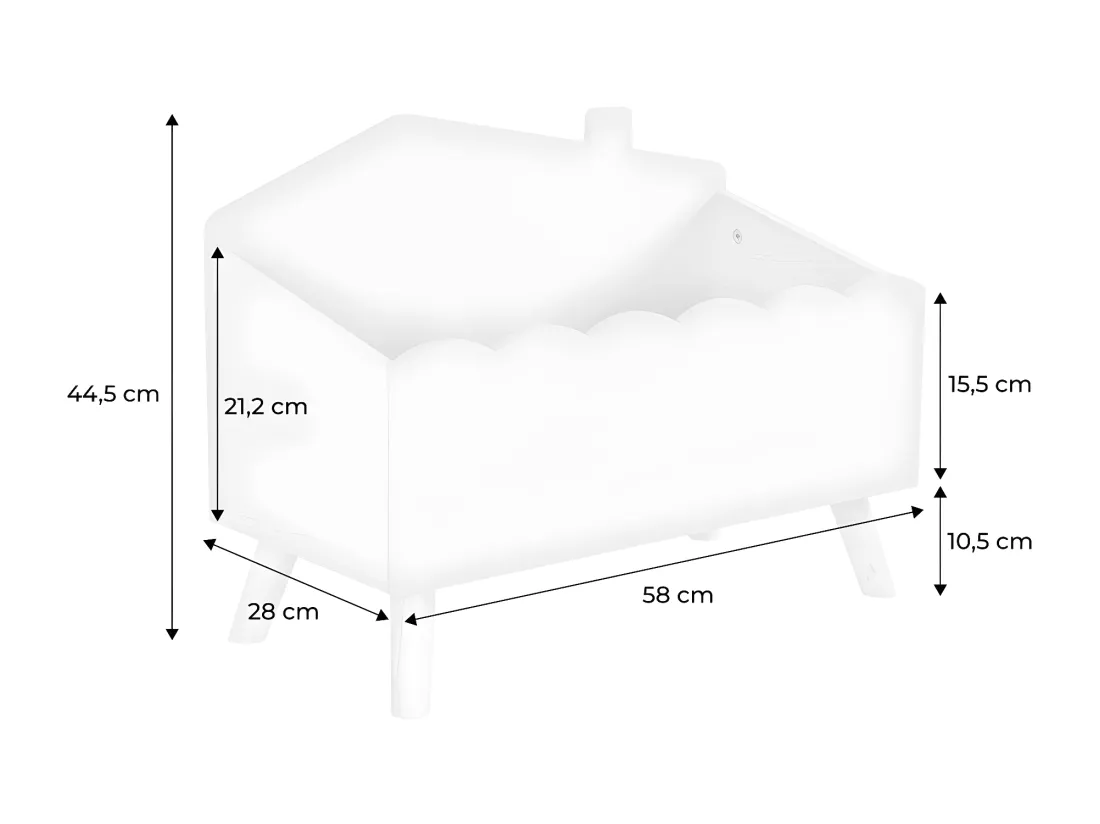 Coffre à jouets enfant effet bois. blanc. L 58 x P 28 x H 44.5 cm