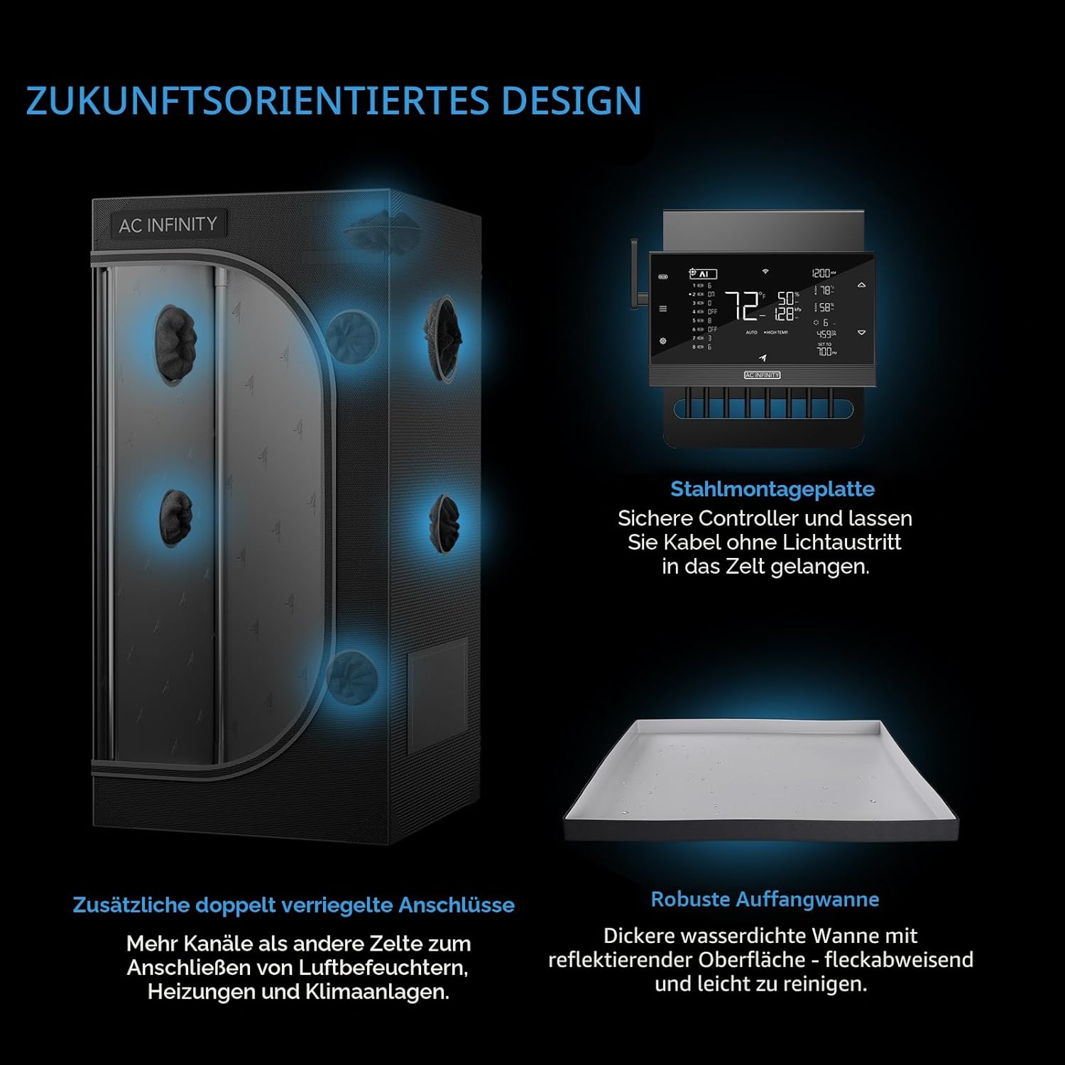 AC Infinity CLOUDLAB 642 – Advance Grow Zelt 120 × 60 × 180 cm, 25 mm Stahlstangen, 2000D Mylar, höchste Reflexion, großes Sichtfenster, Controller-Halterung