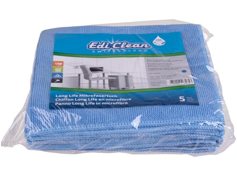 Edi Baur Mikrofaser-Reinigungstuch Long Life 5 Stück, Blau Mikrofasertuch Set