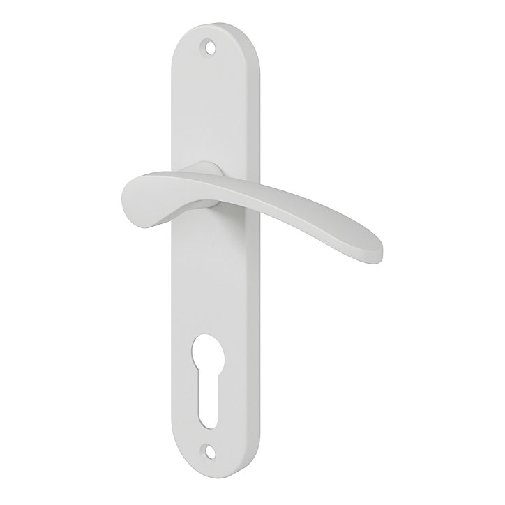 Ensemble poignée sur plaque rondcylindre GoodHome Beare mat blanc L.110.5mm x l.40mm entraxe 165mm