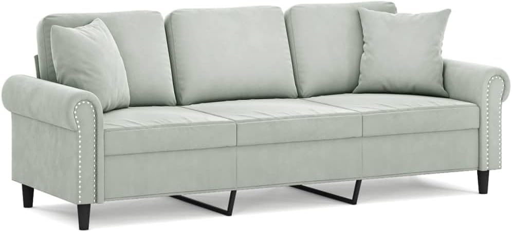 3-Sitzer-Sofa mit Zierkissen Liegesofa für Wohnzimmer, Polstersofa Sessel Relaxsofa Loungesofa Relaxcouch Hellgrau 180 cm Samt