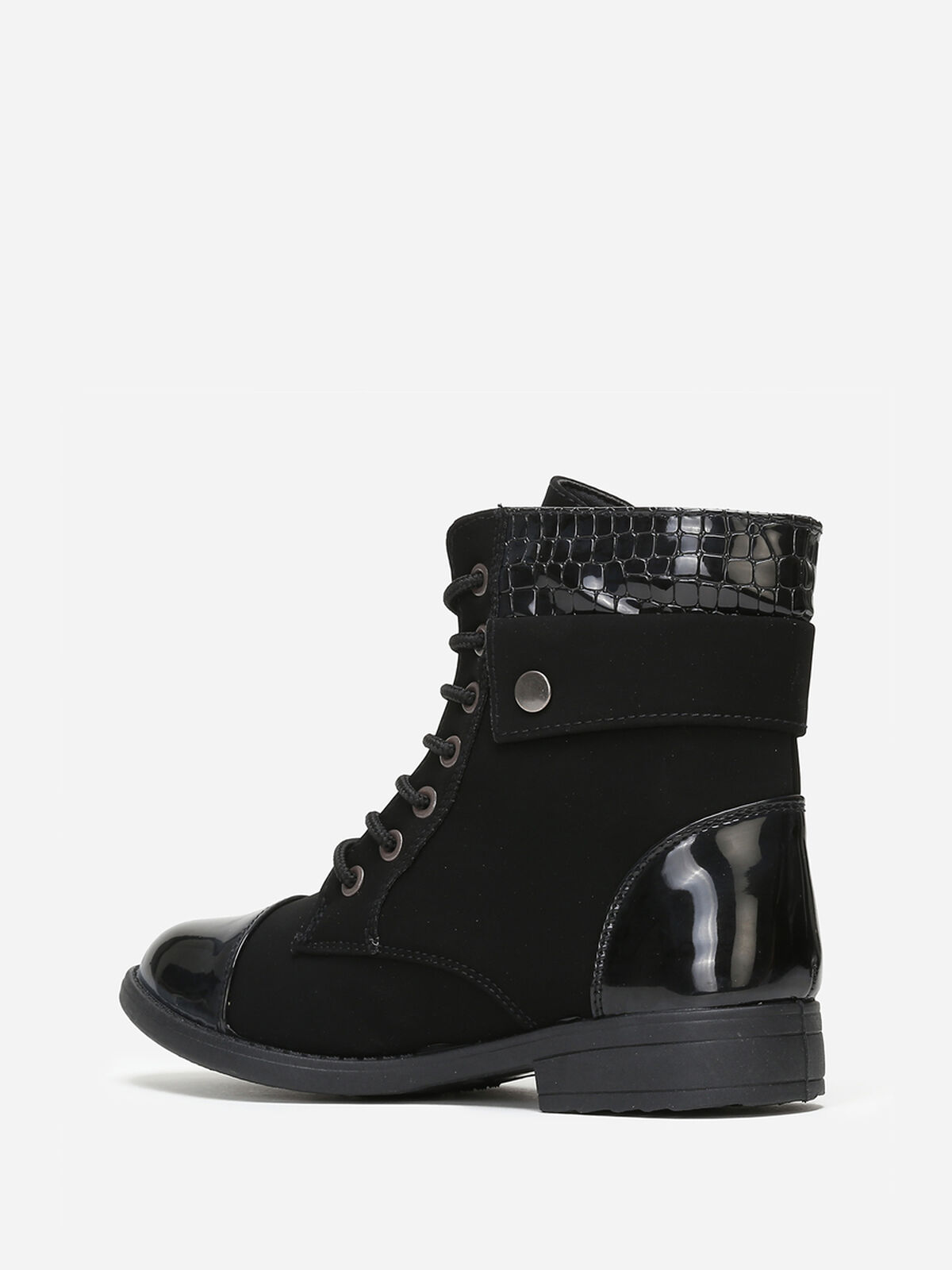 Bottines bi-matière avec lacets- Noir