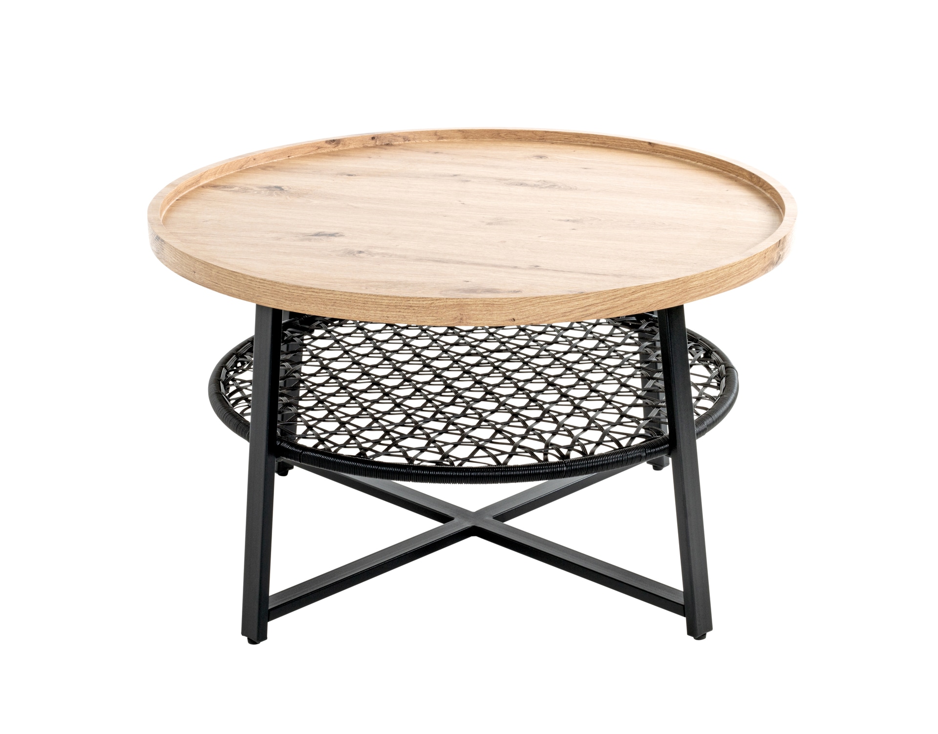 Couchtisch 75 cm Eiche-Dekor/schwarz/gewebte Ablage