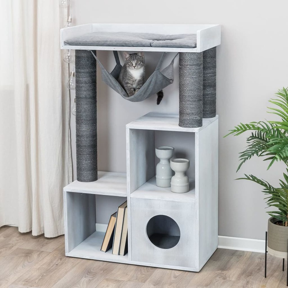 Griffoir pour chat avec fonction d'étagère 72x38x110 cm gris