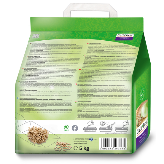 Litière végétale agglomérante pour chat Cat's Best Smart Pellets-5kg