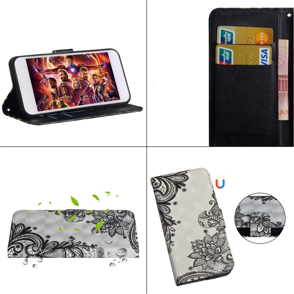 iPhone 12 / iPhone 12 Pro Leder Tasche mit Kartenfach   Handschlaufe - Blumen Mandala (Weiss)