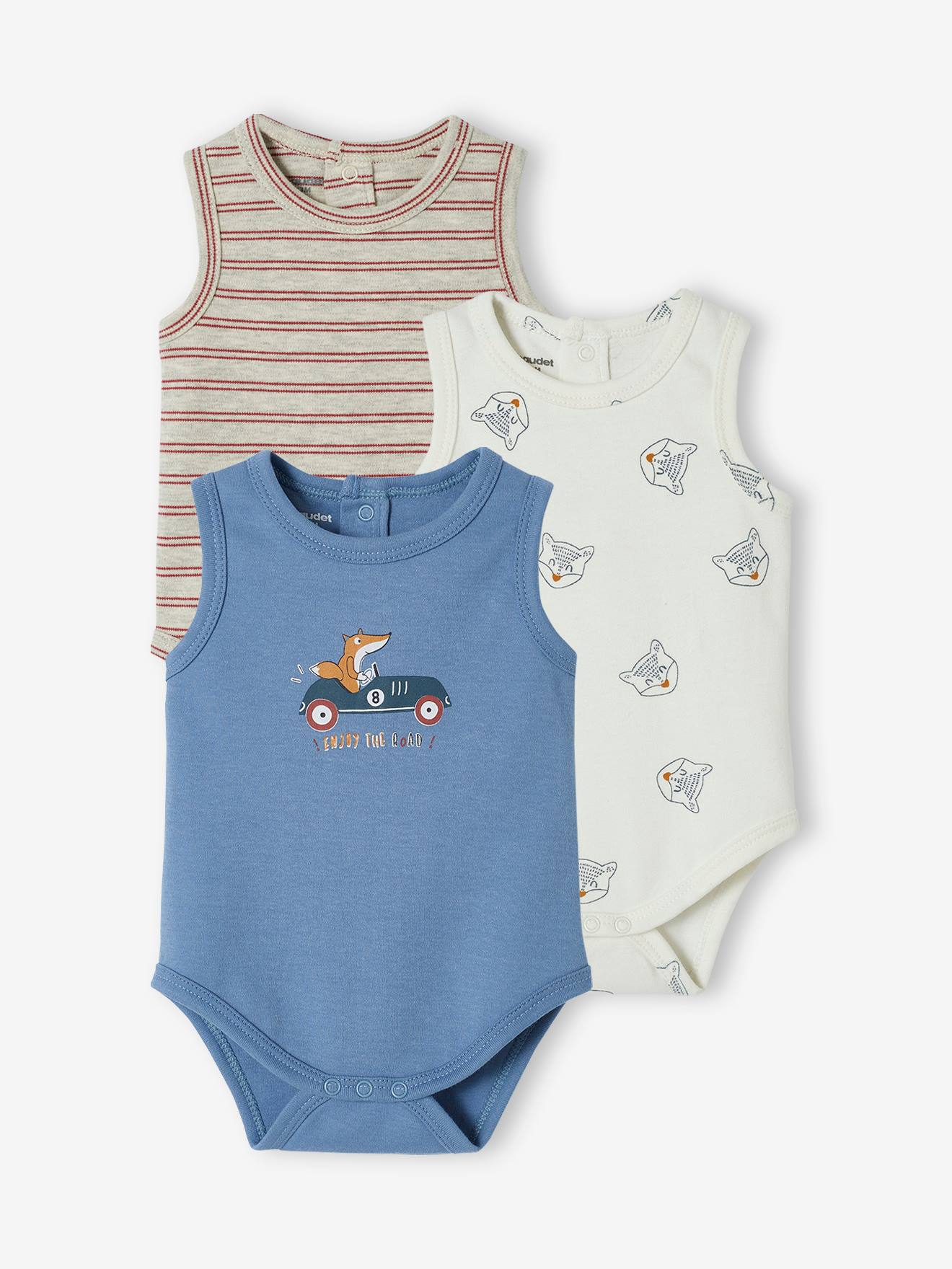 Conjunto de 3 bodies sem mangas para bebês, cor cúrcuma.