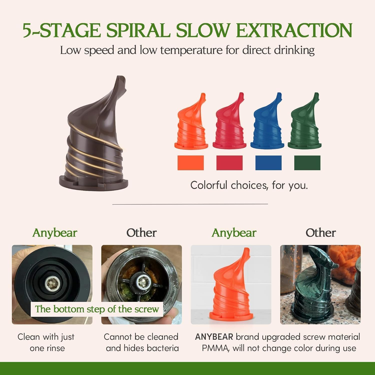 Anybear Entsafter 200W Slow Juicer mit 110 mm großem Einfüllschacht für ganze Früchte/Gemüse | Upgraded Schnecke | Tritan-Material | BPA-frei | Inkl. Saftrezepte (Silbern)