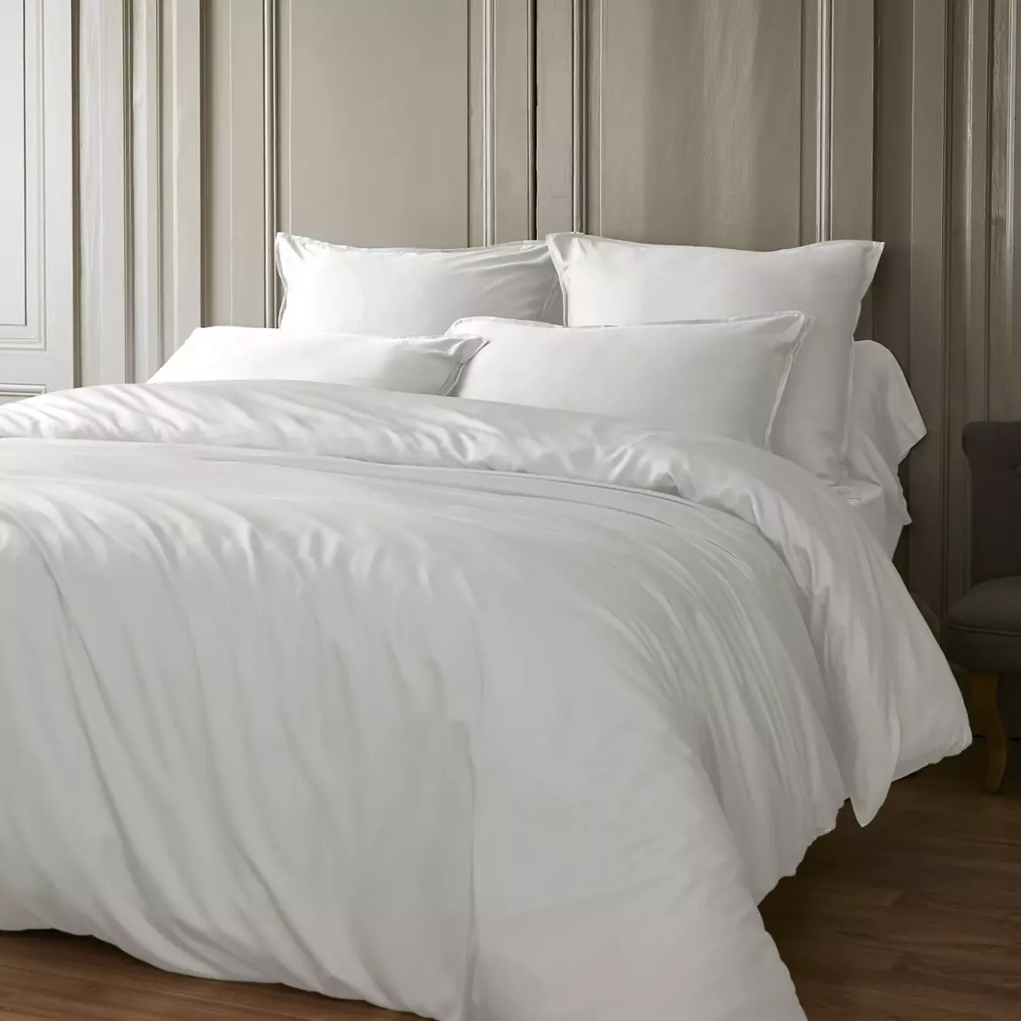 Drap housse satin de bambou (160 x 200 cm) Salomé Blanc chantilly