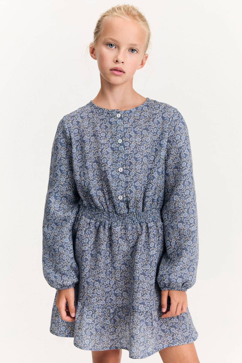 Mango Kids gebloemde jurk middenblauw
