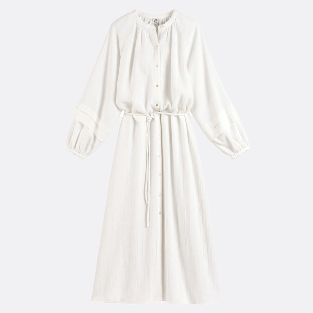 COLEÇÃO LA REDOUTE<br>Vestido longo evasê com decote redondo e mangas compridas