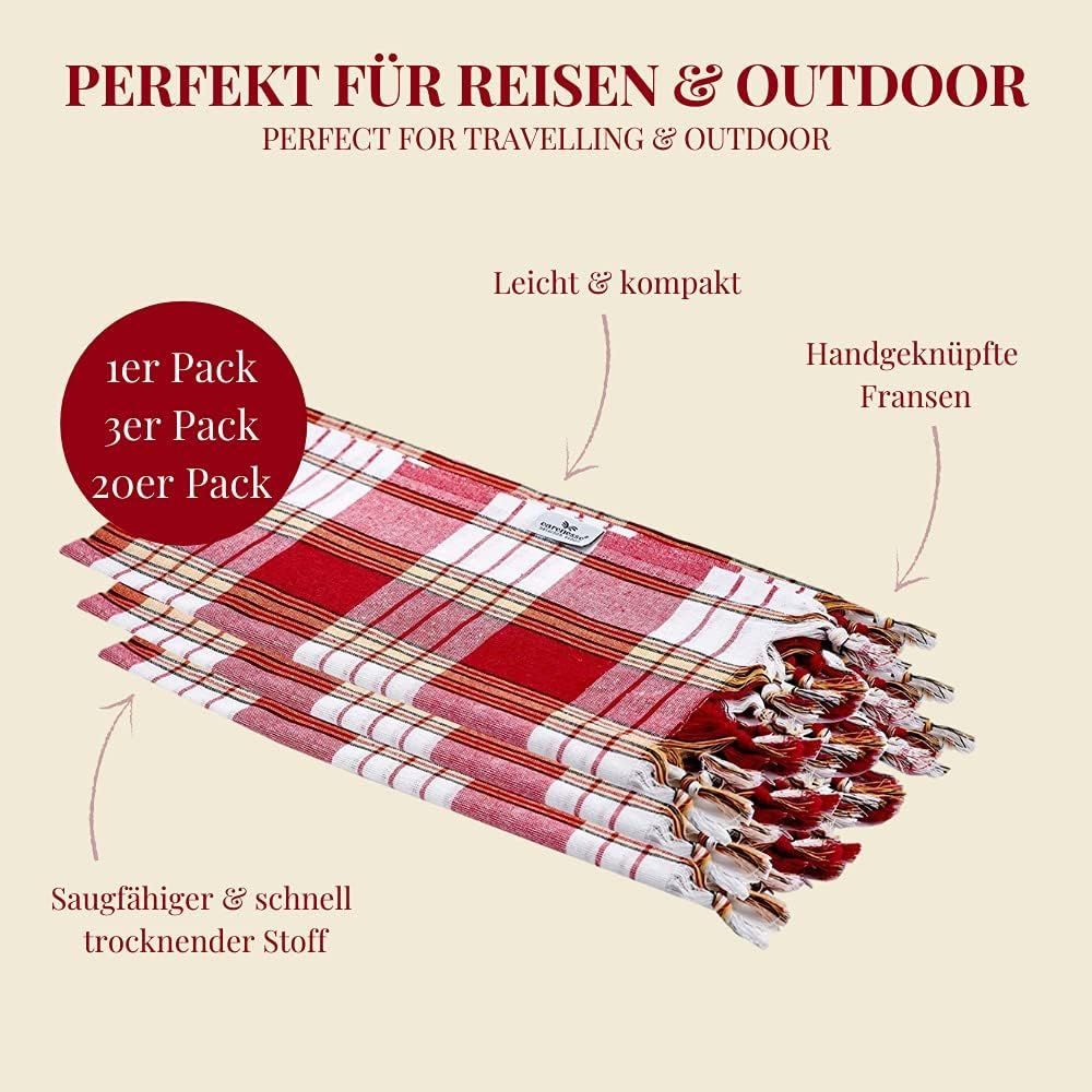 Carenesse Hamamtuch Classic Set Karo rot, 80 x 170 cm