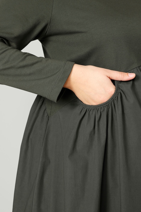 Midikleid, A-Line, Materialmix, Rundhals, Langarm, Quernaht
