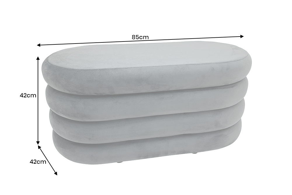 Extravagante Polsterbank VOGUE 85cm grau Samt Sitzbank mit Stauraum