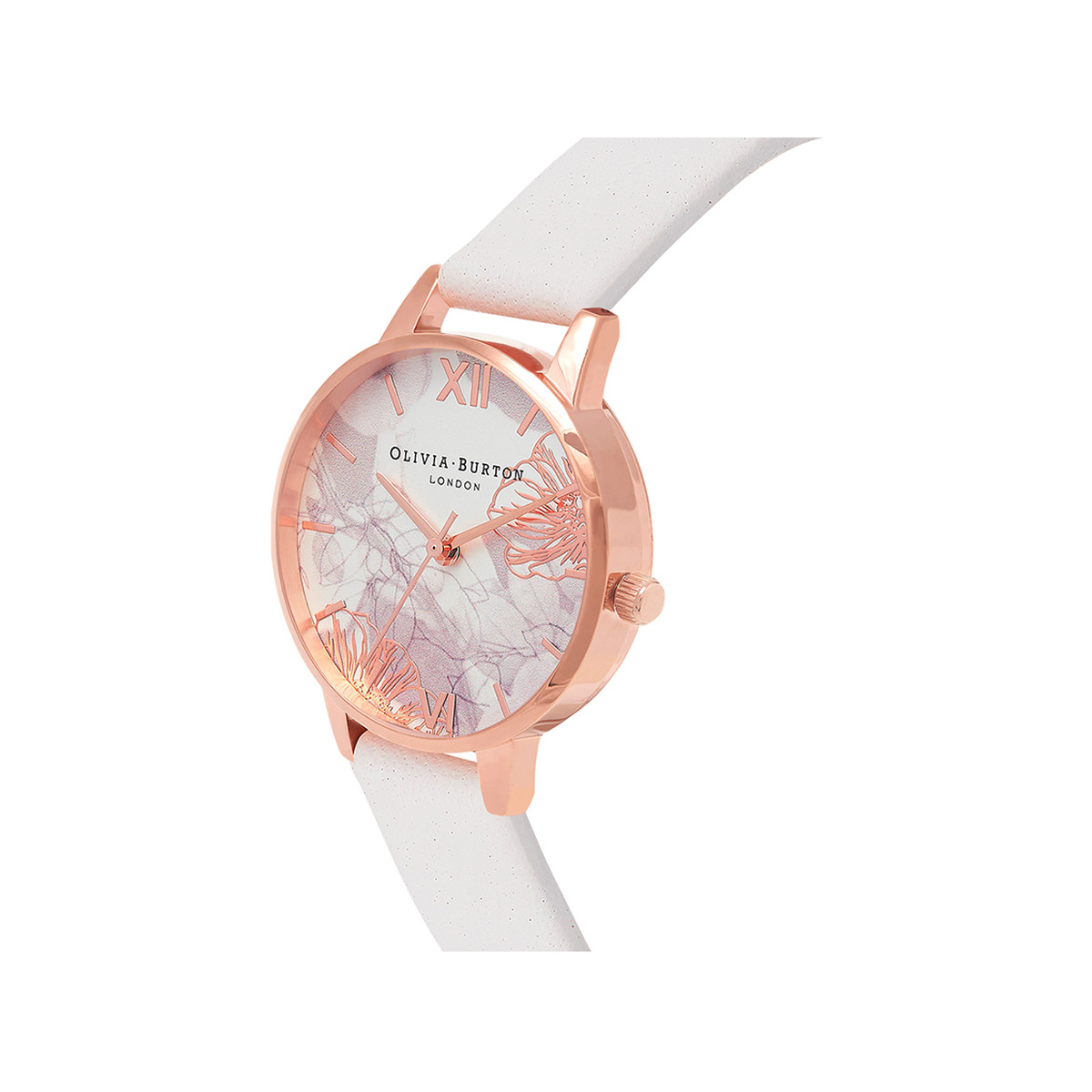 Montre Olivia Burton femme acier doré rose cuir blanc