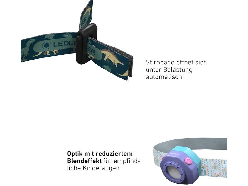 LED LENSER Stirnlampe Kidled 4R Grün Wiederaufladbare und leichte Kinderkopflampe