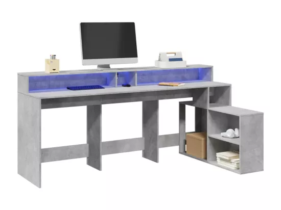 Bureau et lumières LED gris béton 200x104x91cm bois ingénierie