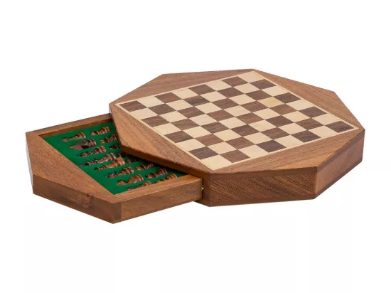 Échiquier magnétique avec tiroir pour pièces en bois marron d22,5x5h