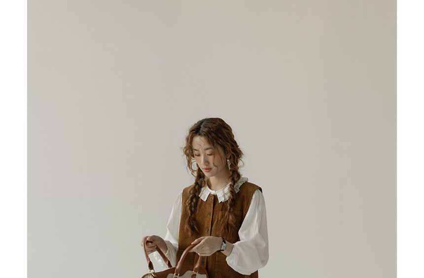 Wapiti - Effen corduroy vest met knoopjes