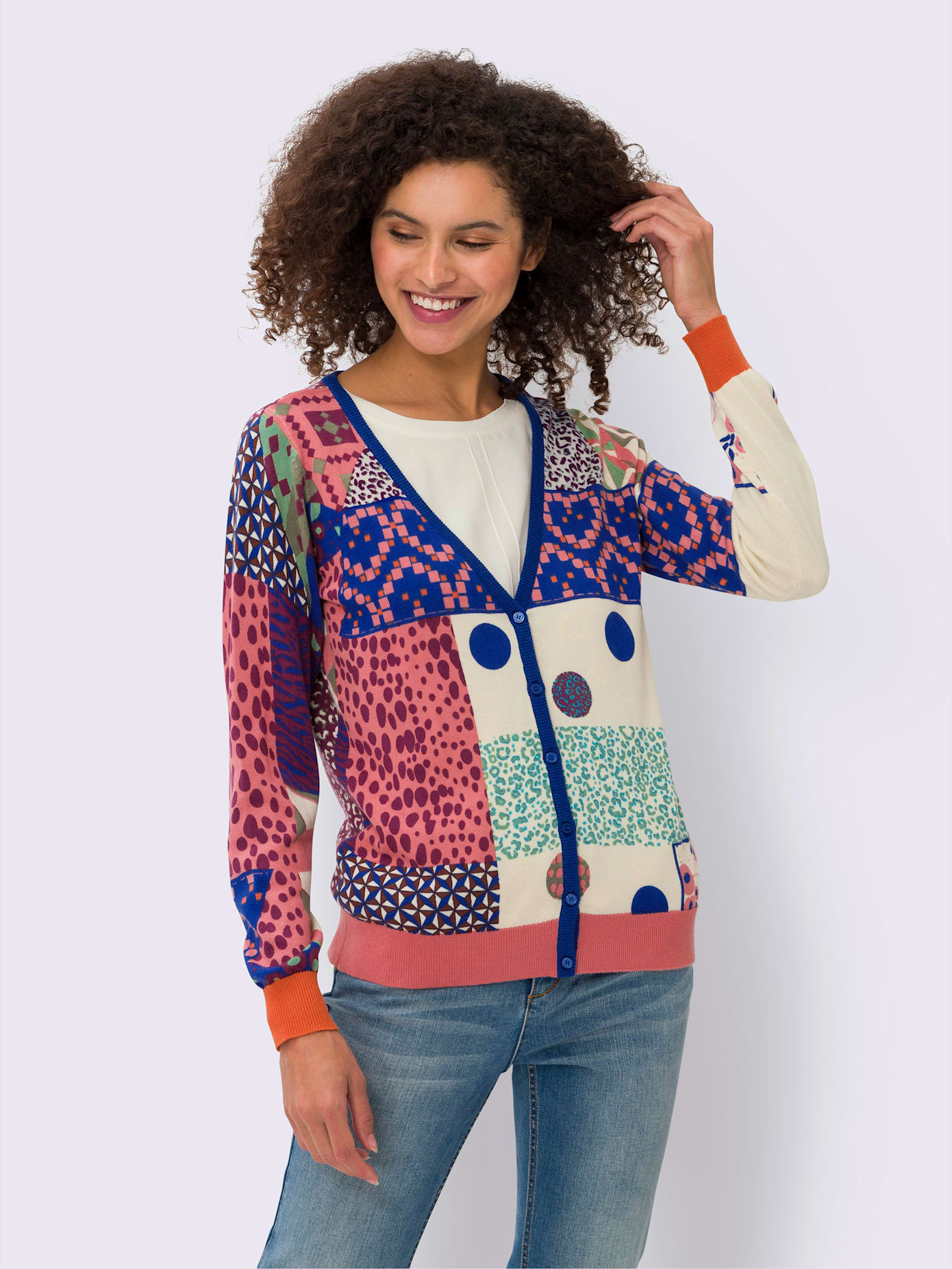 Cardigan mélange de motifs tendance